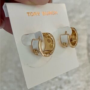 Tory Burch White and Gold Enamel Earrings